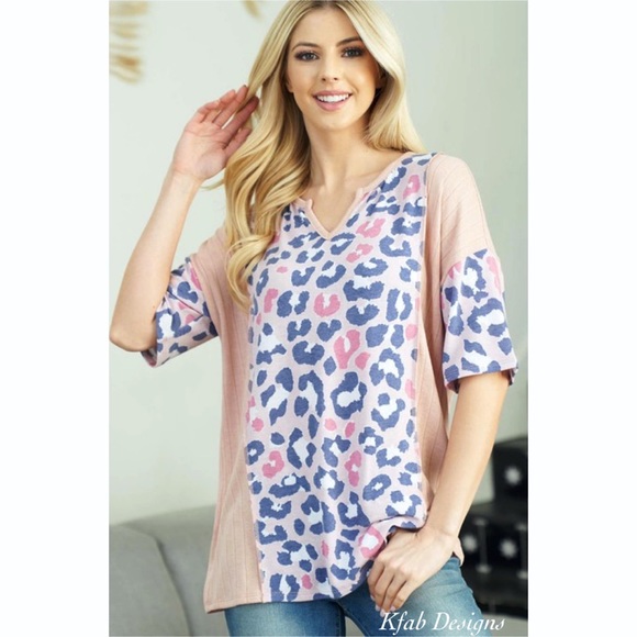 ❤️LAST! V Neck Ribbed Leopard Print Soft Contrast Top! - Picture 5 of 6